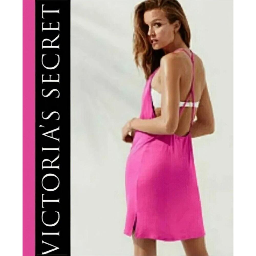 Victoria's Secret Pink Babydoll Lounge Dress Sleep Swim Cover Open Back Drape M